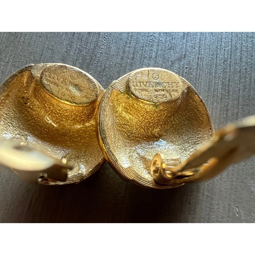 Givenchy Clip-On Earrings Gold 1979 Vintage Domed Faceted Studs Retro Glam Chic